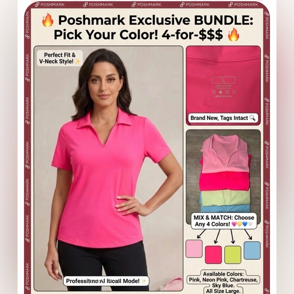 Women’s Neon Pink V-Neck Short Sleeve Top